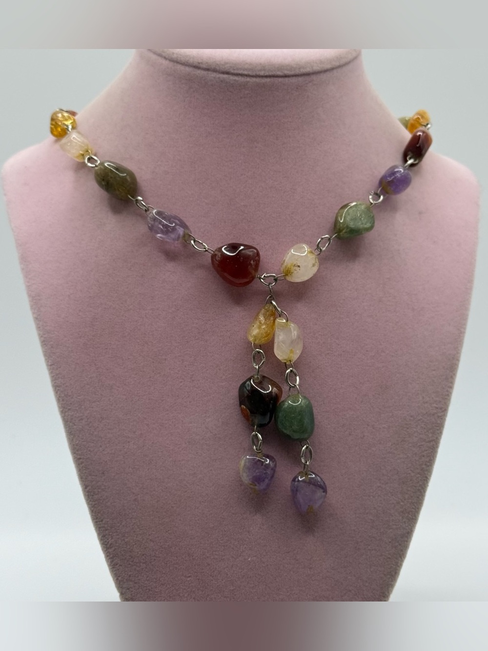 Multicolor Semi-Precious Stone Droplet Necklace
